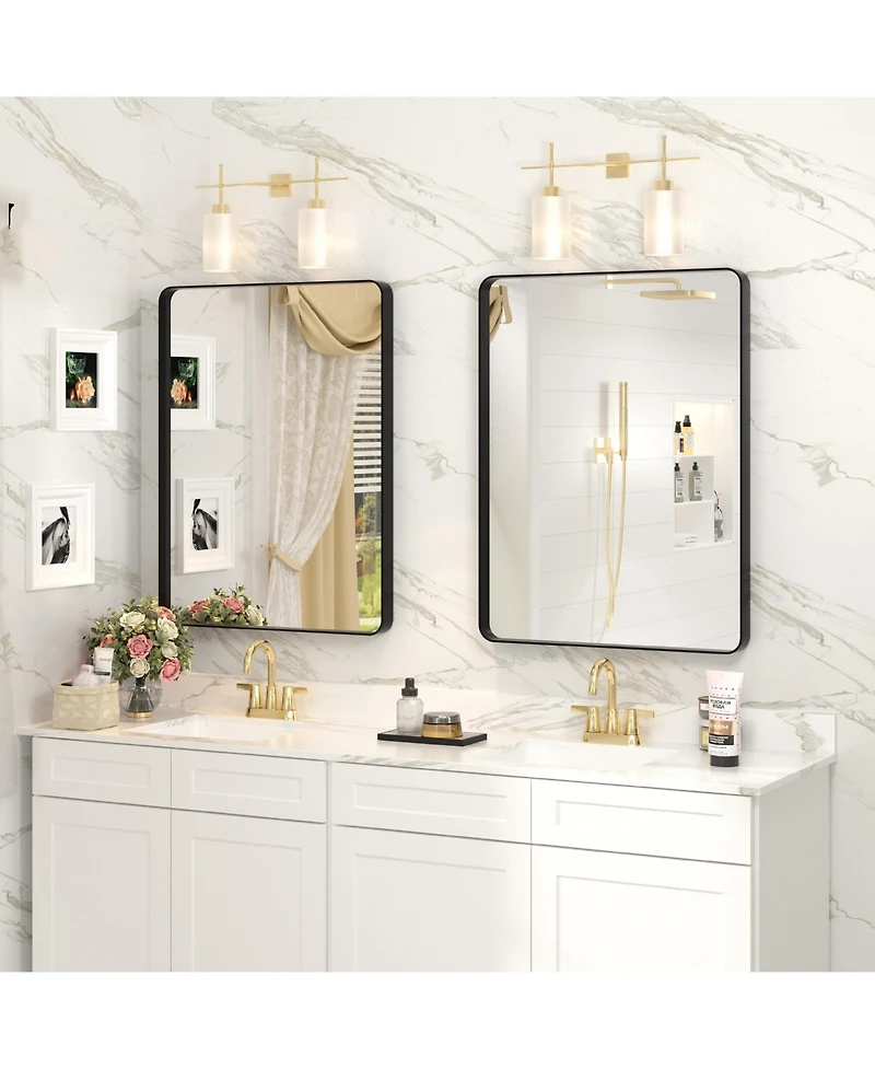 Apmir 24" x 32" High-Strength Tempered Glass and Aluminum Alloy Framed Wall Decor Bathroom Vanity Mirror