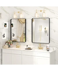 Apmir 24" x 32" High-Strength Tempered Glass and Aluminum Alloy Framed Wall Decor Bathroom Vanity Mirror