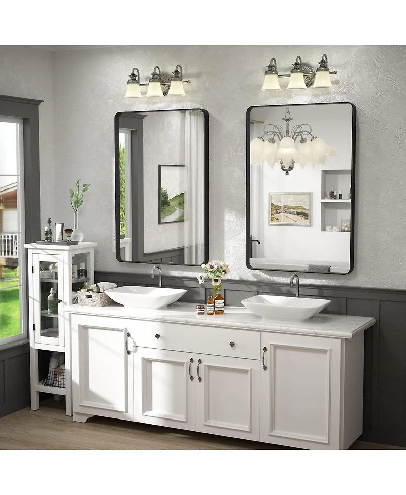 Apmir 24" x 36" High-Strength Tempered Glass and Aluminum Alloy Framed Wall Decor Bathroom Vanity Mirror