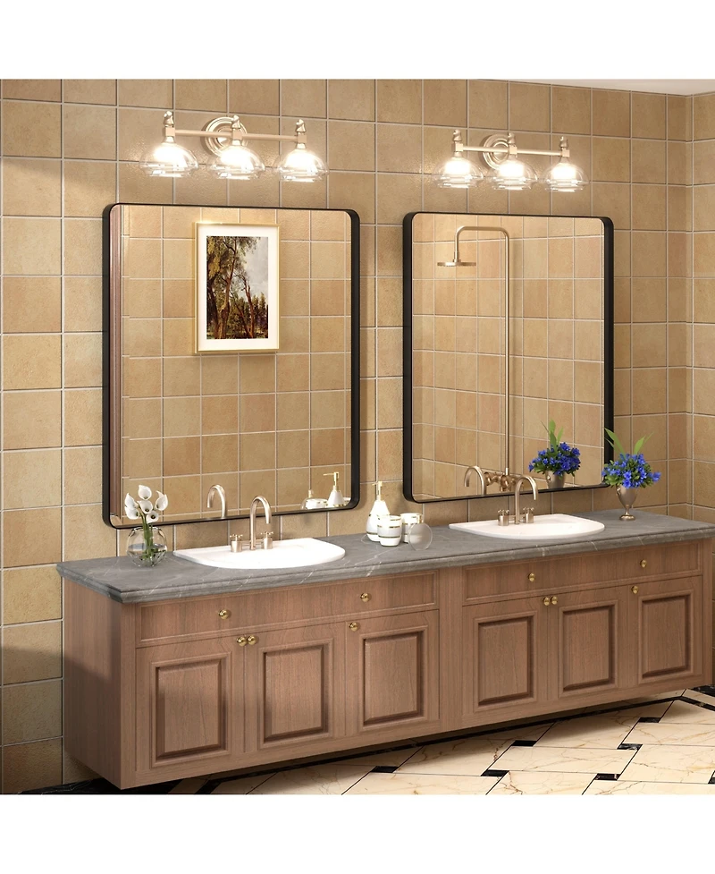 Apmir 32" x 36" High-Strength Tempered Glass and Aluminum Alloy Framed Wall Decor Bathroom Vanity Mirror