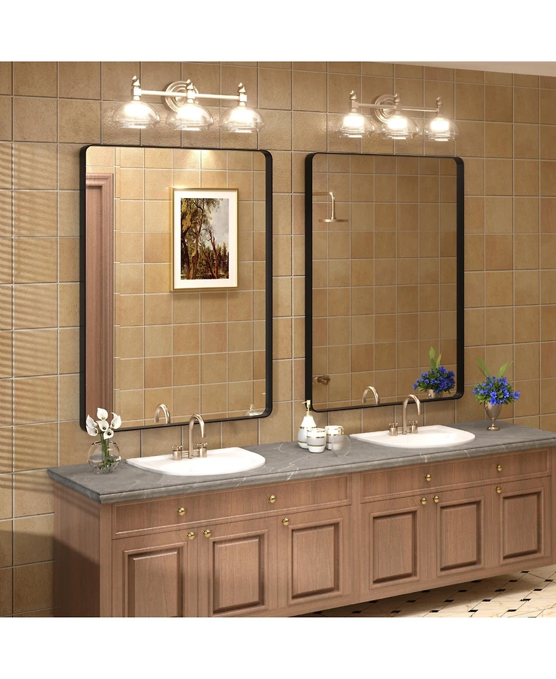 Apmir 30" x 40" High-Strength Tempered Glass and Aluminum Alloy Framed Wall Decor Bathroom Vanity Mirror