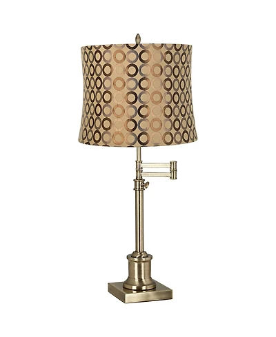 360 Lighting Traditional Swing Arm Desk Table Lamp Adjustable Height 36" Tall Antique Brass Circles Drum Shade Living Room Bedroom