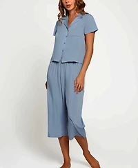 iCollection Women's Soft Rayon Top and Wide Leg Capri Pants Pajama Set