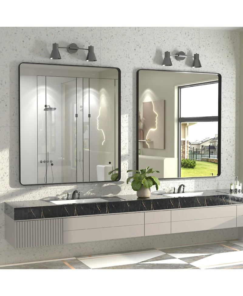 Apmir 36" x 40" High-Strength Tempered Glass and Aluminum Alloy Framed Wall Decor Bathroom Vanity Mirror