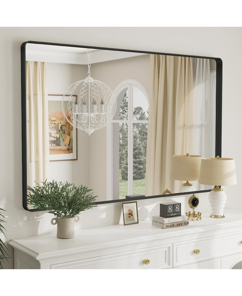 Apmir 55" x 36" High-Strength Tempered Glass and Aluminum Alloy Framed Wall Decor Bathroom Vanity Mirror