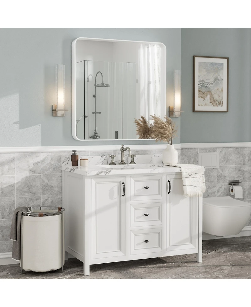 Apmir 36" x 36" High-Strength Tempered Glass and Aluminum Alloy Framed Wall Decor Bathroom Vanity Mirror