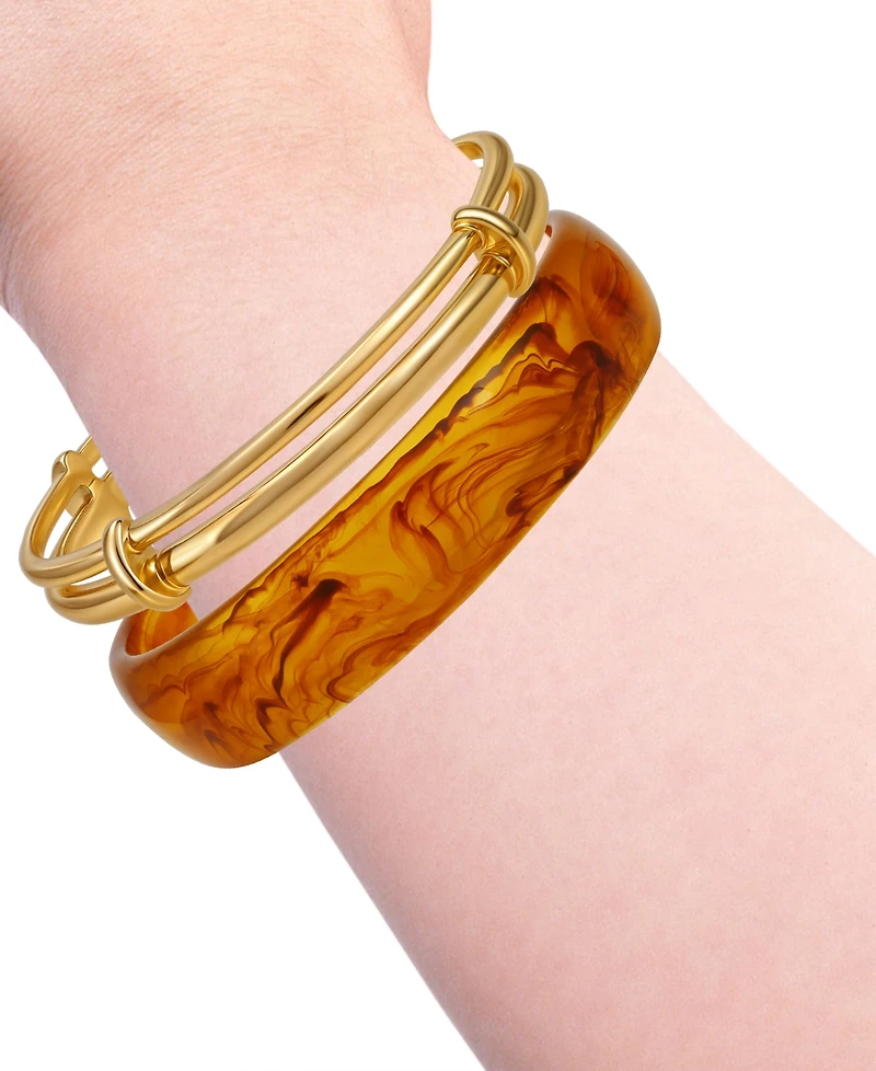 Guess Tortoise 2-Pc. Resin and Gold-Tone Bangle Bracelet Set