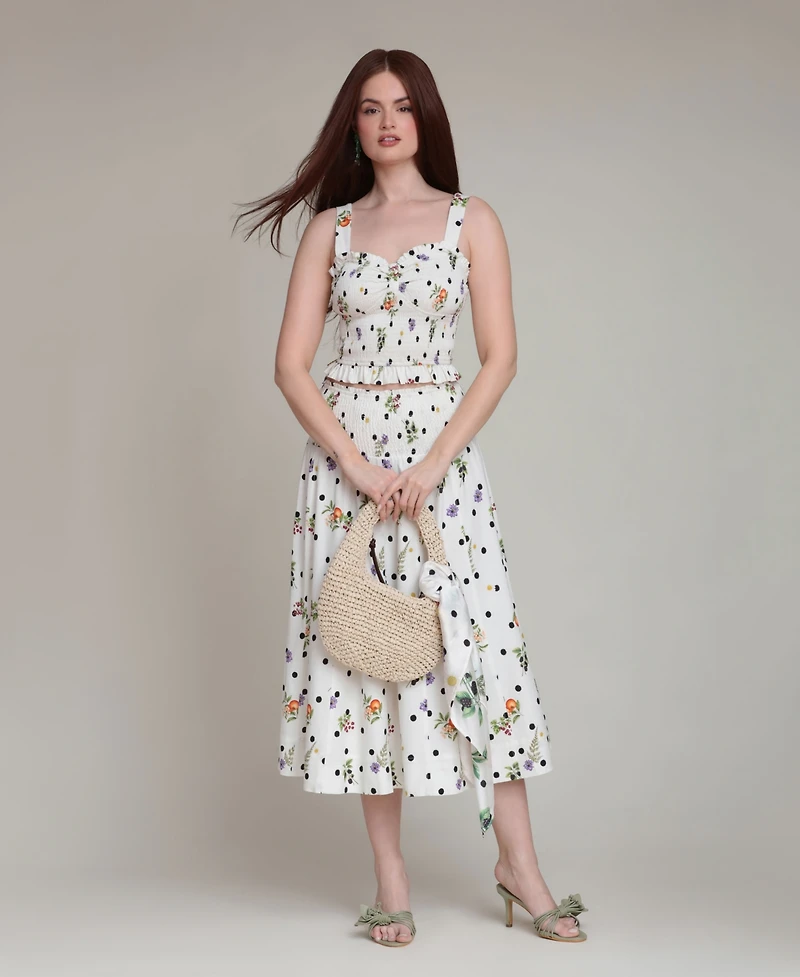 Avec Les Filles Women's Printed Smocked Waist Midi Skirt