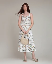 Avec Les Filles Women's Printed Smocked Waist Midi Skirt