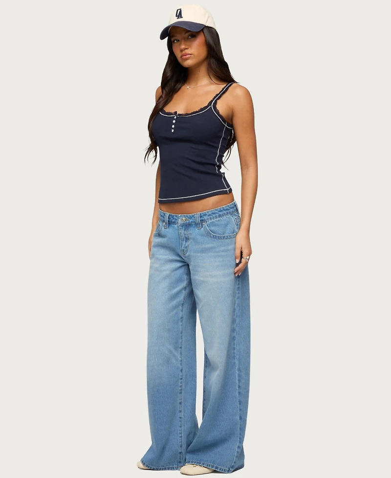 Edikted Women's Contrast Stitched Lacey Henley Top