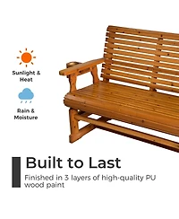 Mega Casa Wooden Patio Glider with High Roll Back and Deep Contoured Seat, 2-Seater, Heavy Duty 800 Lbs, 4 Ft