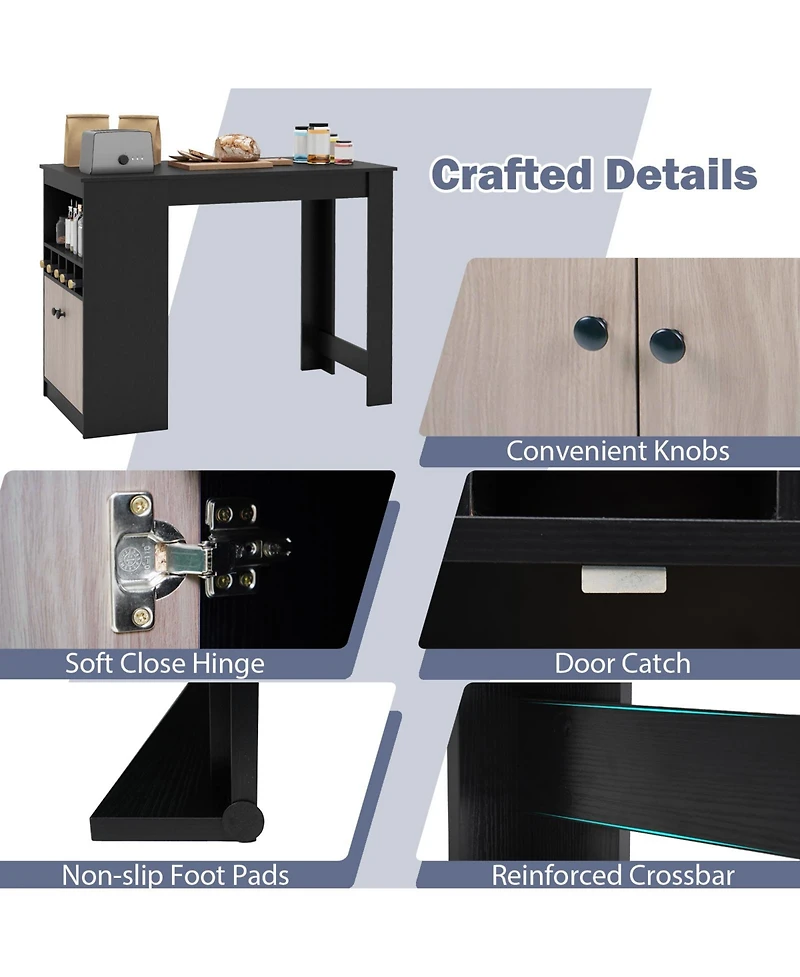 Gouun 48-Inch Bar Table with Storage Cabinet and Wine Rack