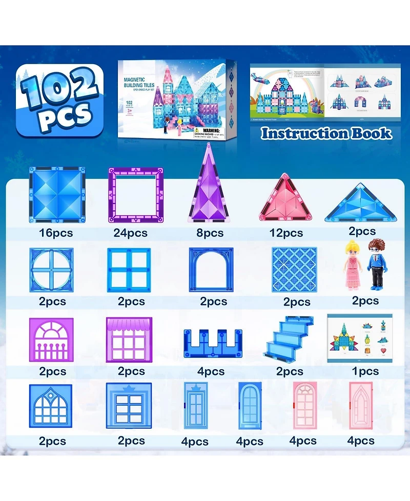Gnuadz 102pcs Magnetic Tiles Princess Castle Building Toys Kids Gifts