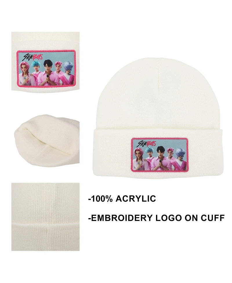 Kpop Demon Hunters Men's Saja Boys White Cuff Knit Beanie
