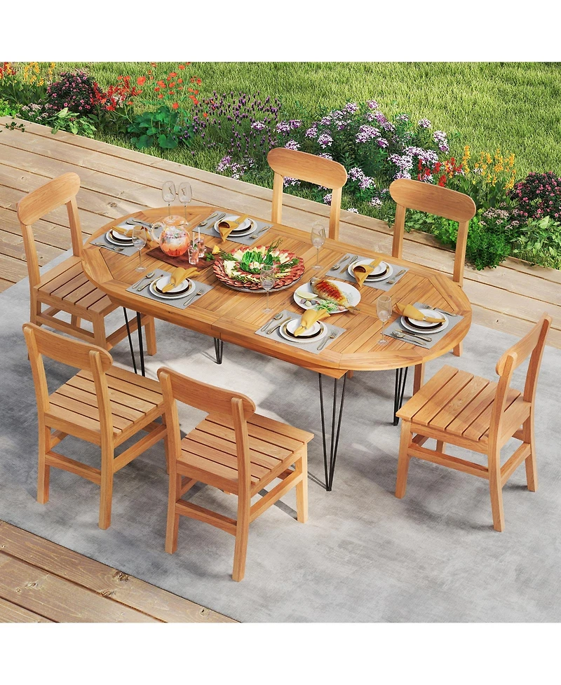 Slickblue Teak Wood Patio Dining Table for 6 People Outdoor Use