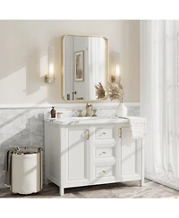 Apmir" High-Strength Tempered Glass and Aluminum Alloy Framed Wall Decor Bathroom Vanity Mirror in Brushed Gold