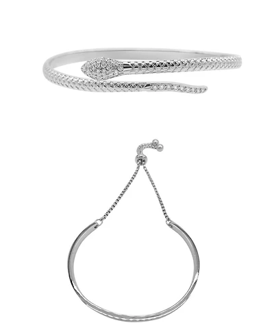 Adornia Silver 2-Piece Snake and Cuff Bolo Bracelet Set