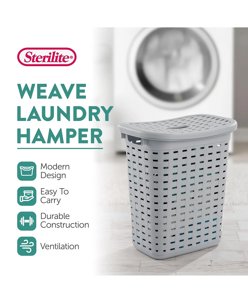 Sterilite Plastic Weave Laundry Hamper Slim Clothes Lidded Basket, Gray, 4-Pack