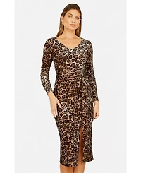Yumi Women's Velvet Long Sleeve Fitted Midi Dress