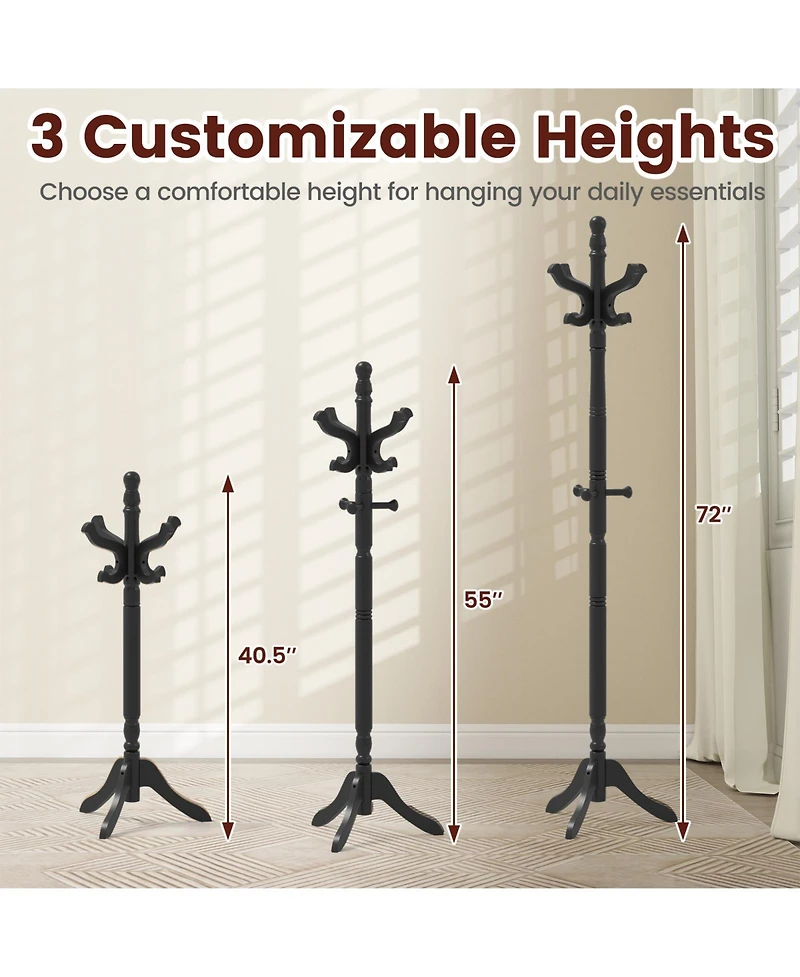 Gouun Solid Wood Hall Tree with 11 Hooks and 3 Height Options