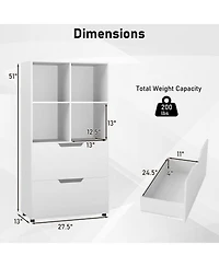 Gouun 5-Tier 4-Cube Bookcase with 2 Drawers, 27.5 x 13 x 51