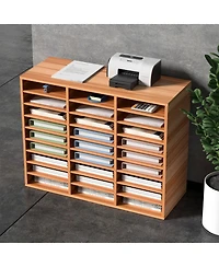 Gouun 27-Compartment Wood Literature Organizer with Adjustable Shelves, 31.5 x 12.0 x 24.8