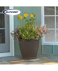 Suncast Sonora 18 Inch Resin Wicker Decorative Flower Planter, Brown (4 Pack)