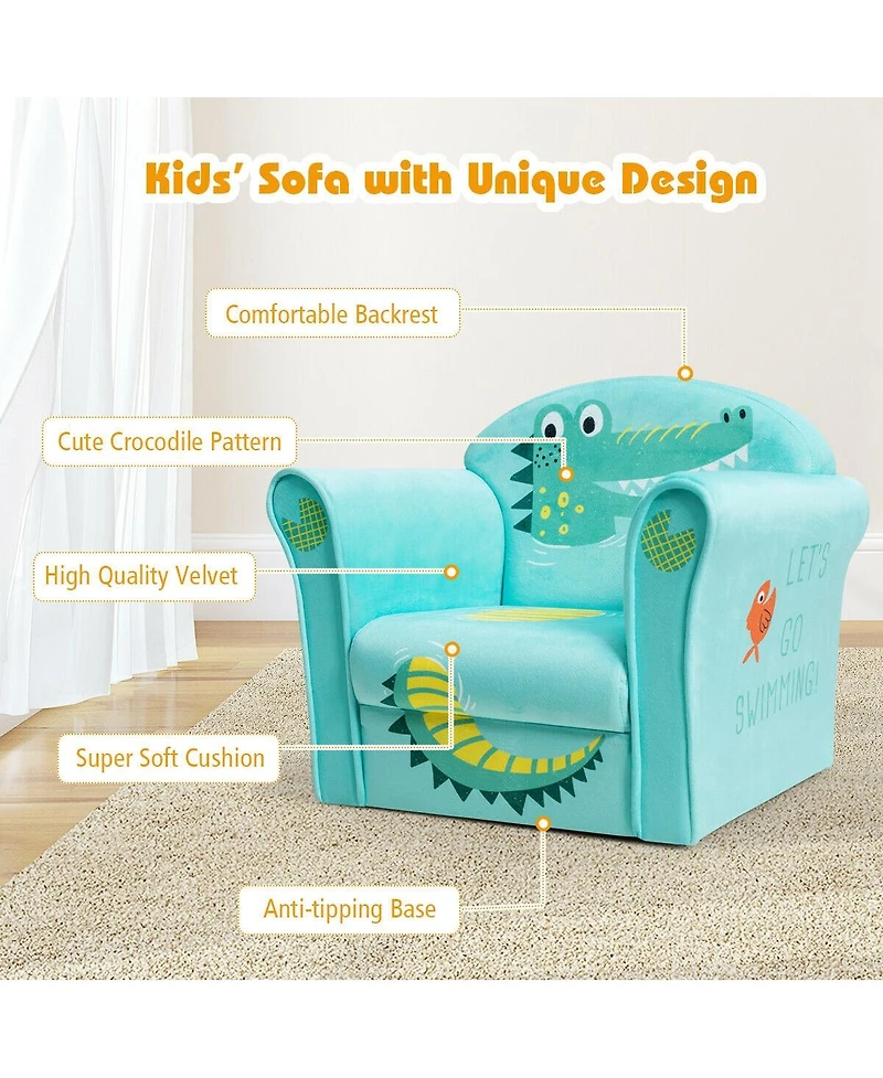 Gouun Kids Crocodile Upholstered Armrest Sofa with Velvet Cover, Ages 1-5, 20x15x17 in