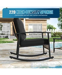 Aoxun Indoor Outdoor Rocking Chair 3 Piece Set Metal Frame Patio Furniture with Wicker Accent and Side Table.