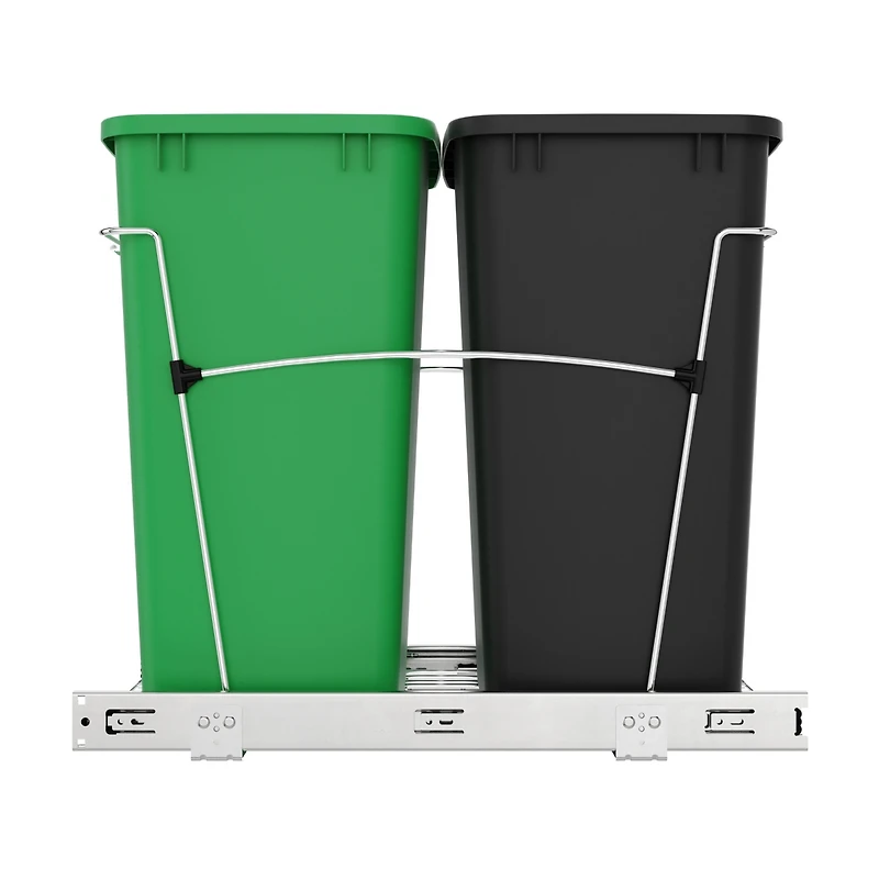 Rev-a-shelf Double Pullout Trash Can 35 qt. for Kitchen, Green, Rv-18KD-1918C-S