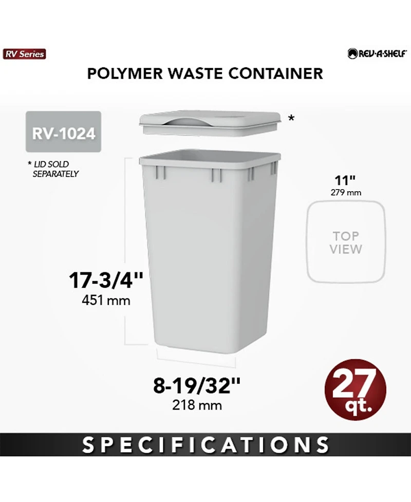 Rev-a-Shelf Polymer Replacement 27 qt. Trash Bin, Black, 2 Pack, Rv-1024-18-2