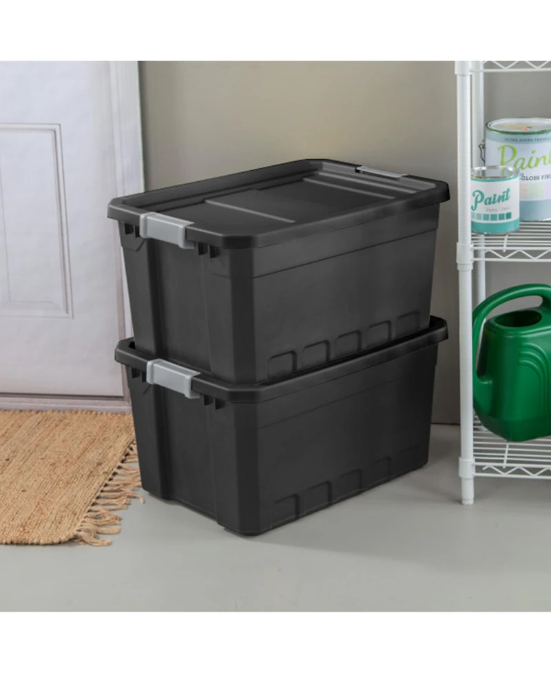 Sterilite 19 Gal Rugged Industrial Stackable Storage Tote w/ Lid, Black, 18 Pack