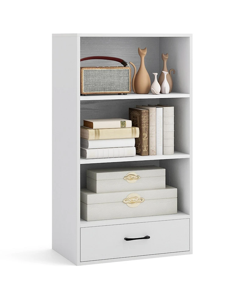 Gouun 4-Tier Storage Bookcase with Drawer and Anti-Toppling Kit, 24 x 15 x 42.5