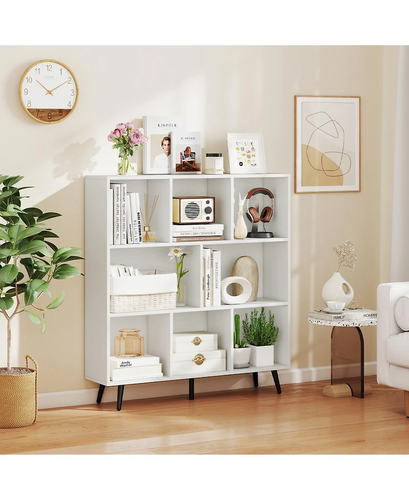Gouun 8-Cube Bookcase with Tapered Metal Legs and Anti-Tipping Kits