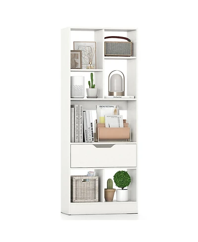 Gouun 51 in Tall 7-Cube Freestanding Bookcase with Drawer, 20 x 9.5 x 51