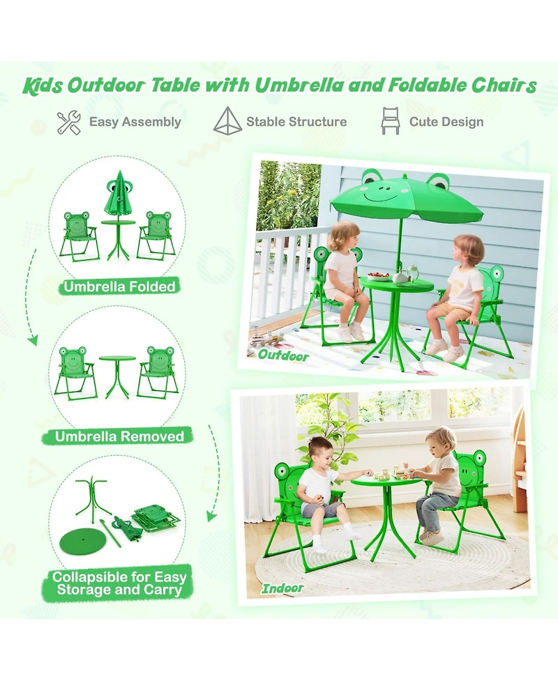 Gouun 4-Piece Kids Picnic Set with Folding Chairs and Adjustable Umbrella