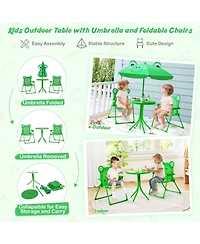 Gouun 4-Piece Kids Picnic Set with Folding Chairs and Adjustable Umbrella