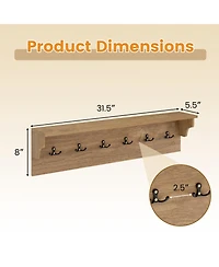 Gouun Wall-Mounted Wooden Coat Rack with Shelf and 6 Hooks, 31.5 in