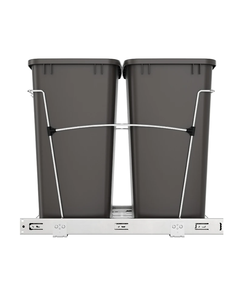 Rev-a-shelf Double Pullout Trash Can 35 qt. for Kitchen, Gray, Rv-18KD-13C-S
