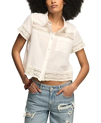 Lucky Brand Women's Cutwork Collared Camp Shirt