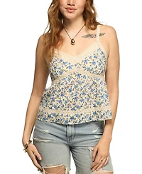 Lucky Brand Women's Sleeveless Printed Lace Trimmed Tank Top