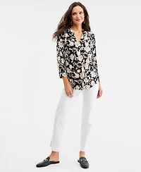 Jm Collection Women's Printed 3/4 Sleeve V-Neck Knit Top, Macy's Exclusive