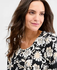Jm Collection Women's Printed Scoop-Neck 3/4-Sleeve Top, Macy's Exclusive