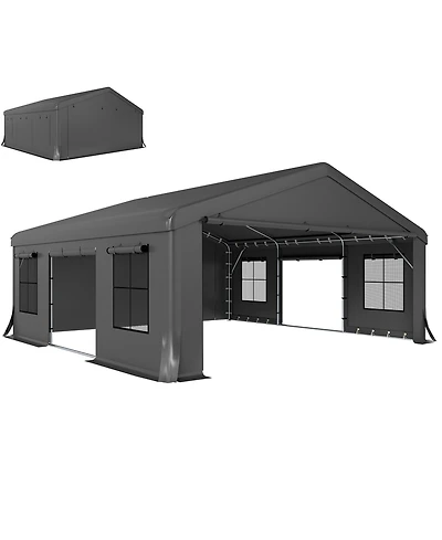 Outsunny Heavy Duty Carport, Portable Garage with Doors, Windows