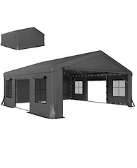 Outsunny Heavy Duty Carport, Portable Garage with Doors, Windows