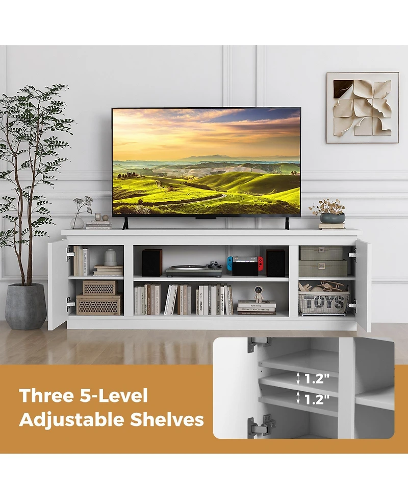 Gouun 70-Inch Anti-Tip Tv Cabinet with Soft-Close Doors for TVs Up to 80 Inches