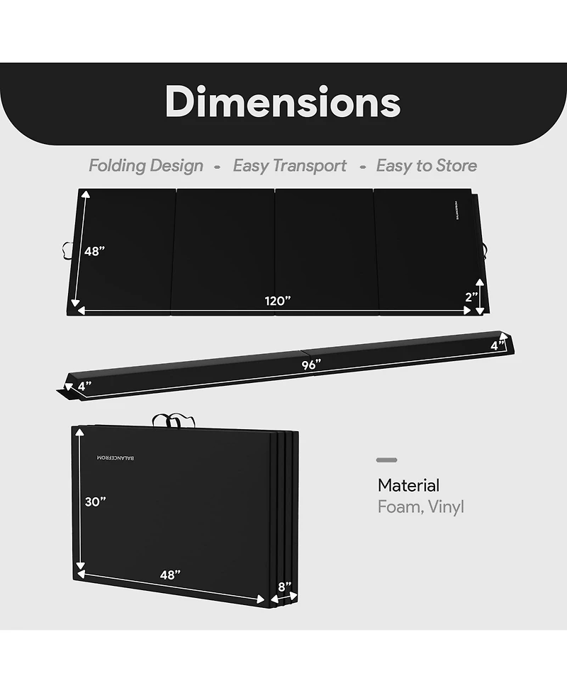 BalanceFrom Fitness All-Purpose Folding Anti Tear 4 Panel Fitness Mat w/ Sectional Floor Balance Beam for Aerobics & Gymnastics
