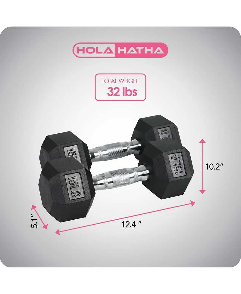 HolaHatha Iron Hexagonal Cast Home Exercise Dumbbell Free Weight, 15 Pounds