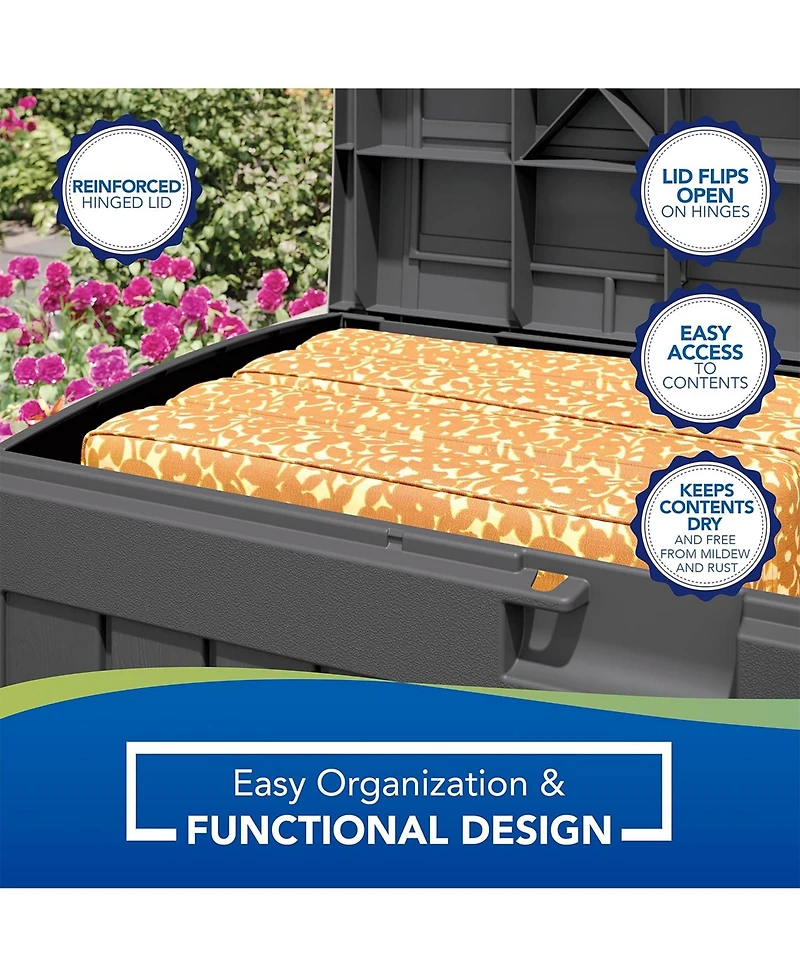 Suncast 50 Gallon Medium Resin Outdoor Storage Deck Box with Lid, Peppercorn