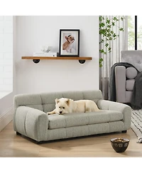 Clihome Dog Sofa Soft Pet Furniture with High Back and Armrests for Small and Medium Dogs, Dark Grey